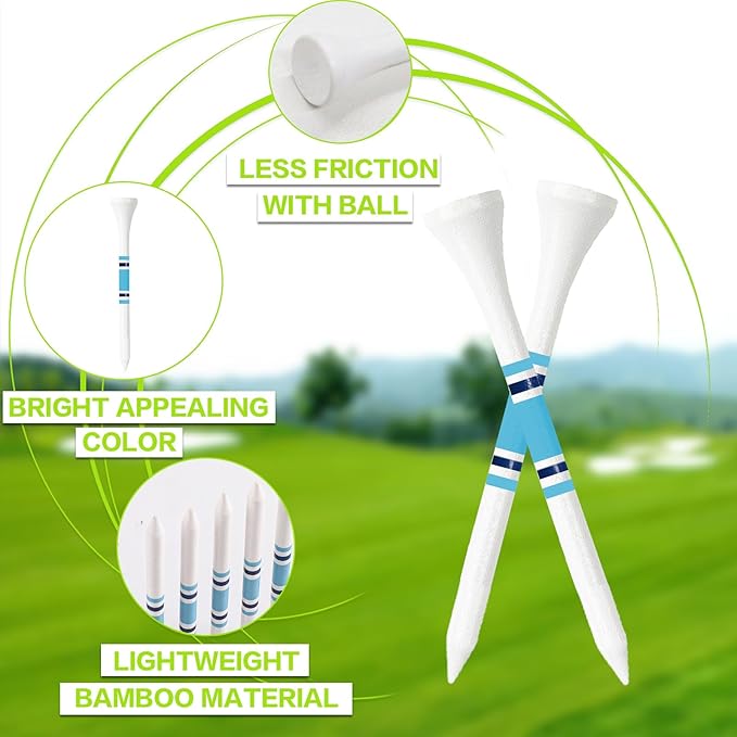 FINGER TEN Golf Tees Wood 3 1/4 2 3/4 Inch Value 50/120 Count, Durable Tees with Bright Colored Stripes for Consistent Height, 70mm 83mm Long Tees Ideal for Golfers