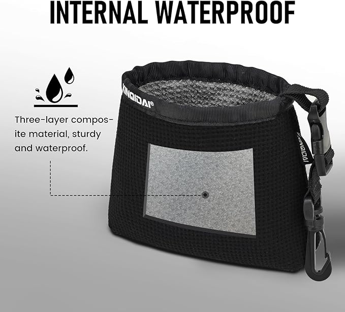 Golf Club and Golf Ball Cleaning Bag - Cleans Club Grooves, Waterproof Clean Face Tech, Detachable Clip, Machine Washable, Stay-Dry Exterior,Golfer Gifts for Men(2, Black)