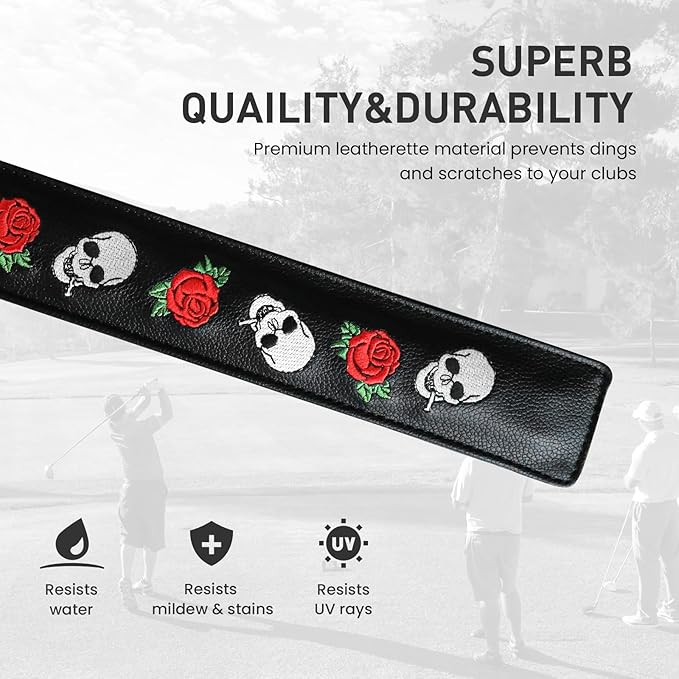 FINGER TEN Golf Alignment Stick Cover Headcover Rods Holder Case Leather 14''× 2'' in USA Black White Green Hold at Least 2 Sticks