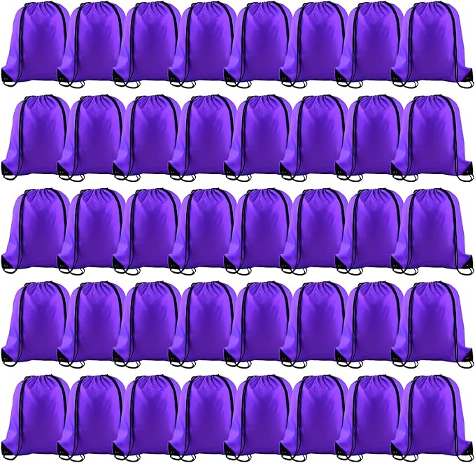 KUUQA 60Pcs Purple Drawstring Backpack Bag Bulk Drawstring Bags String Bags Storage Bags Gym Backpack for Sport Gym Traveling