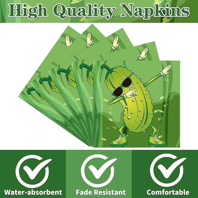 Pickle Party Napkins Decorations, Disposable Paper Pickle Napkins Supplies Pack of 50, Funny Birthday Party Baby Shower Decor Size 6.5 Inch