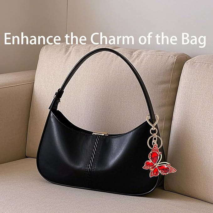 Weixiltc Charm Keychain for Women, Cute Heart Key Chain with Diamond Butterfly Pendant, Lovely Bag & Purse Keyring Accessory
