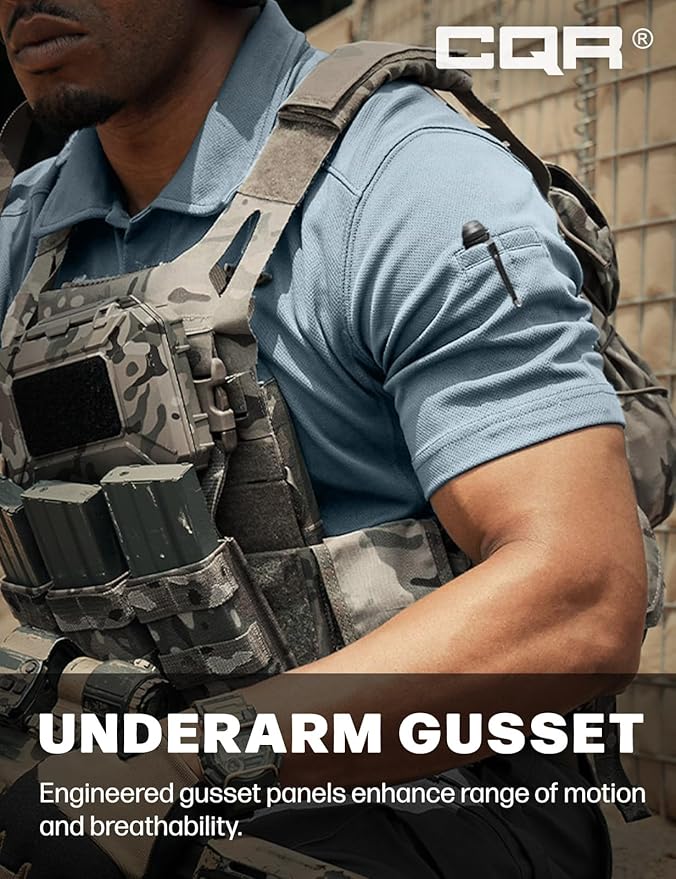 CQR Men's Polo Shirts, Tactical Short Sleeve Golf Performance Shirts, Lightweight Dry Fit UPF 50+ Pique