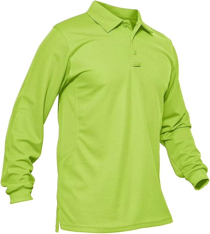 MAGCOMSEN Men's Polo Shirts 3 Button Quick Dry Performance Long Sleeve Tactical Shirts Pique Jersey Golf Shirt
