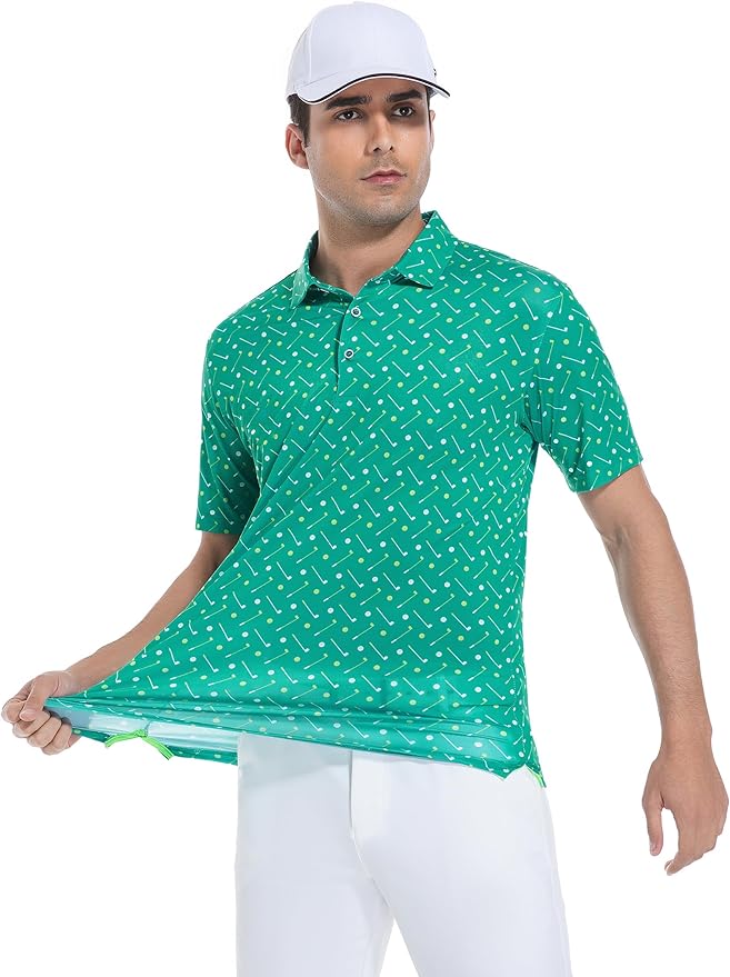 Esabel.C Golf Shirts for Men Dry Fit Performance Short Sleeve Print Moisture Wicking Collared Shirt