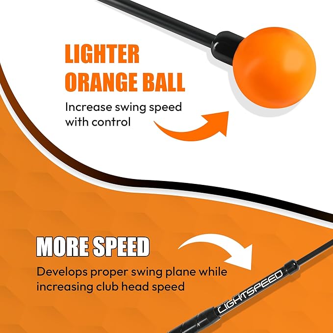Orange Whip Lightspeed Golf Swing Trainer Aid Patented & Made in USA- Speed Stick Improves Speed, Distance and Accuracy (45")