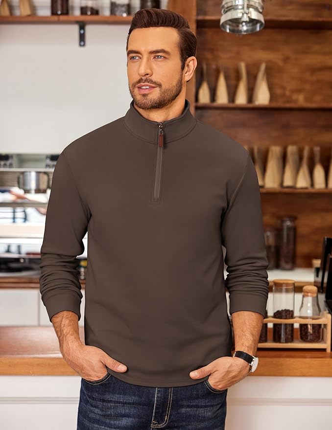 COOFANDY Men's Fleece Quarter Zip Pullover Long Sleeve Mock Neck Sweatshirt