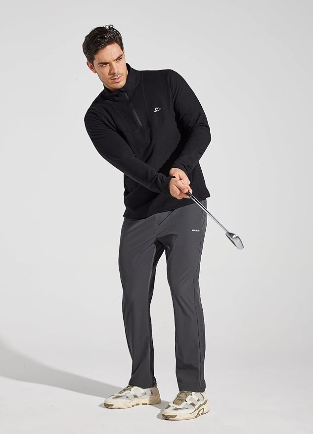 Willit Men's Winter Shirts Fleece Pullover with Pocket Quarter Zip Cold Weather Golf Hiking Casual Warm Shirts Long Sleeve