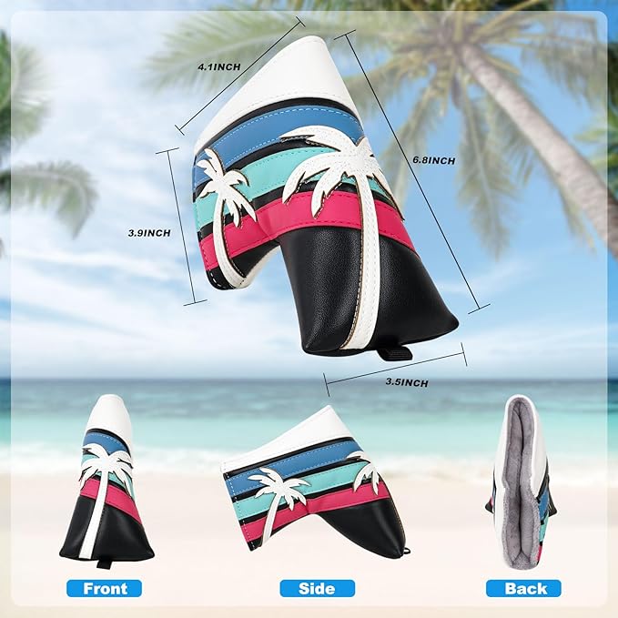 mytag Tropical Golf Headcovers, Coconut Tree Golf Head Covers for Woods and Driver, Putter Covers 3D Embroidery