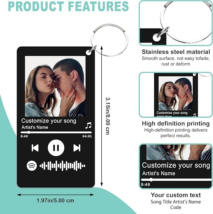 Custom Keychains with Picture Personalized Photo Logo Text Customized Key Chain for Boyfriend Dad Men Women Gifts