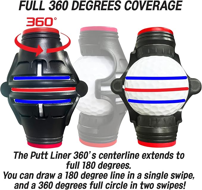 Putt Liner 360 Golf Ball Marker | 360 Degree Line Drawing Alignment Accessory Tool Identification Multicolor Triple Line Golf Gift Premium Quality