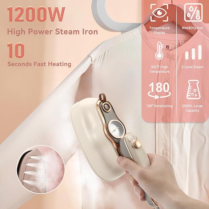 Steamer Iron for Clothes, Biupky 1200w Travel Steamer for Clothes Portable Mini, 180° Rotating Handheld Portable Steamer Mini Iron for Clothes