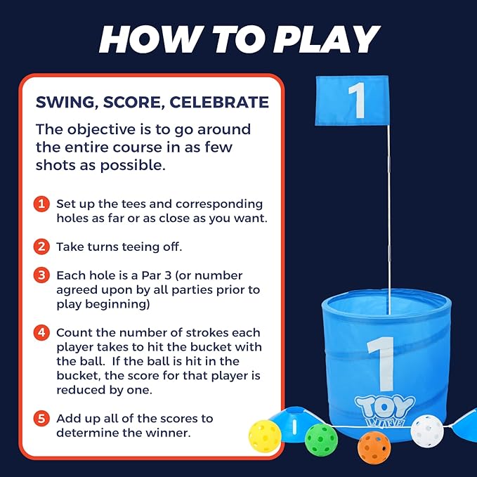 TOY Life Golf Bucket Game Set, 3 Holes Backyard Golf Game for Adults Family Kids, Portable Golf Course with Balls and Flag, Outdoor Indoor Backyard Golf Game Gifts for Beach, Yard, Camping and Lawn