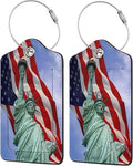 TSA Approved Luggage Tags for Suitcases Statue of Liberty Flag 2 Pack Funny Leather Carnival Cruise Airport Cute Travel Name Tags Golf Bag tag Ships Essentials Privacy Cover ID Label for Women Men