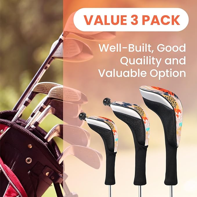 FINGER TEN Golf Club Head Covers Woods Driver Fairway Hybrid 3/4/5 Set, Headcovers Men 1 3 5 7 X Interchangeable Number Tag, Fit All Wood Clubs