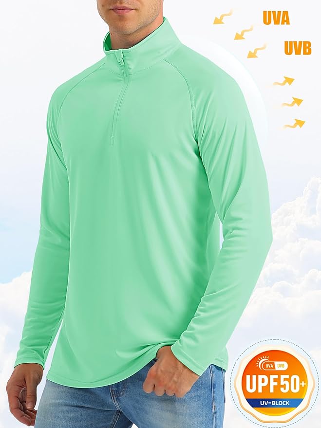 MAGCOMSEN Men's Long Sleeve Sun Shirts UPF 50+ Tees 1/4 Zip Up Fishing Running Rash Guard T-Shirts Outdoor Shirt