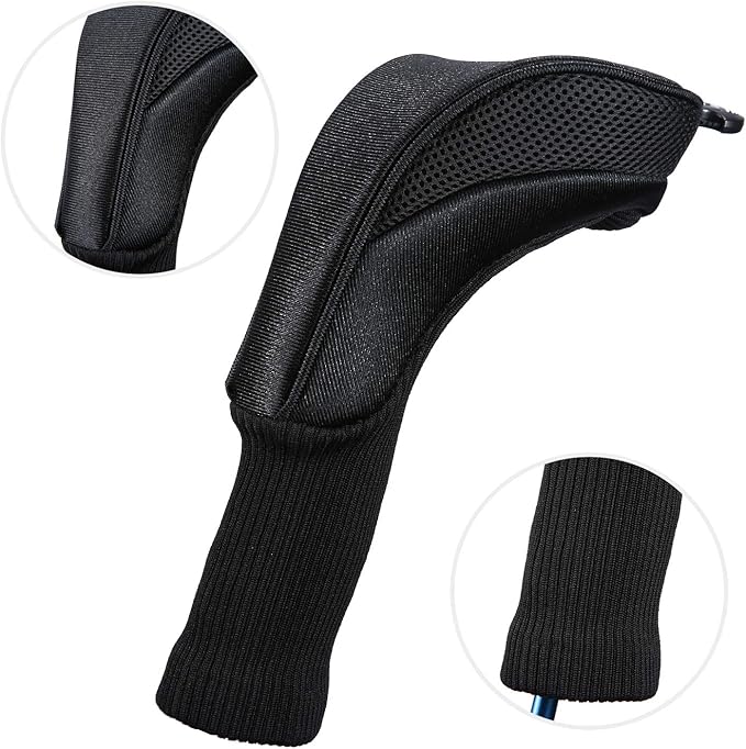 Black Golf Club Head Cover for Driver Fairway 3 Pcs Woods Headcovers, Golf Accessories Hybrid Head Covers Set with Interchangeable Tags 3 4 5 7 X
