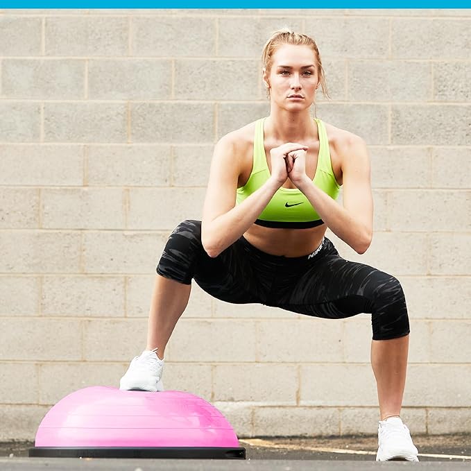Bosu Balance Ball Exercise Trainer, Home Gym Equipment w/ Guided Workouts & Pump, 26", Blue - Inflatable Fitness Platform for Strength Training, Standing, Balancing, and Core Workout