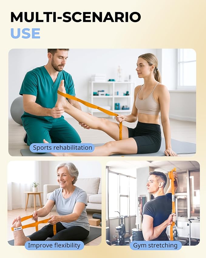 Trideer Stretching Strap Yoga Strap for Physical Therapy, 10 Loops Yoga Straps for Stretching, Non-Elastic Stretch Strap for Pilates, Exercise, Stretch Band for Women & Men