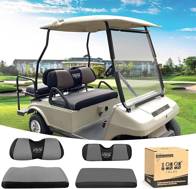 10L0L Golf Cart Front Rear Seat Cover Set for EZGO TXT RXV & Club Car DS 2000-up(Flat Backrest), Made w/ 3D Air Mesh Polyester Fabric Breathable Washable