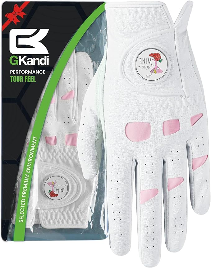 Women Golf Gloves Premium Leather with Magnetic Ball Marker Left Right Hand 1 Pack, Extra Grip for Ladies Comfortable Durable Size Small Medium Large