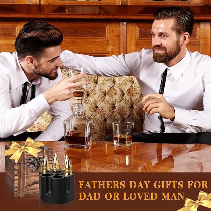 Gifts for Men Dad, Birhtday Gift from Daughter Son Wife Kids, Whiskey Stones with Wooden Box, Christmas Stocking Stuffers, Unique Ideas for Him Husband, Cool Bourbon Gadget