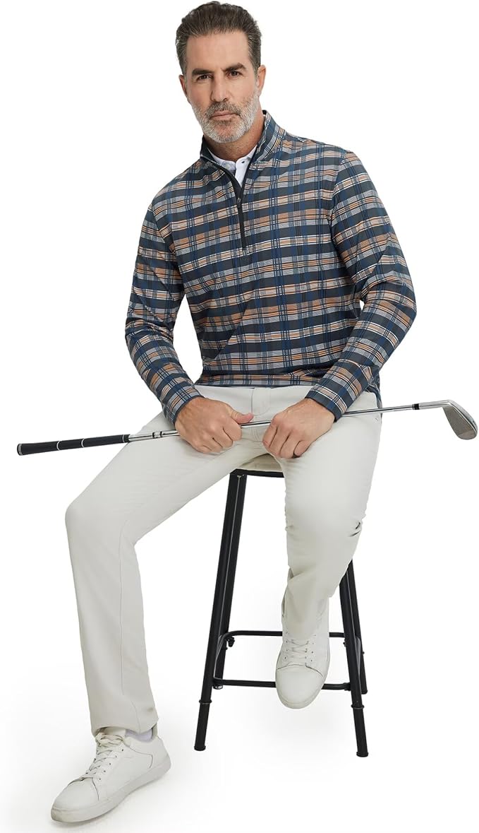 M MAELREG Quarter Zip Golf Pullover Men Dry Fit Long Sleeve Performance Wicking 1/4 Zip Full Print Pullover Mens Sweatshirt