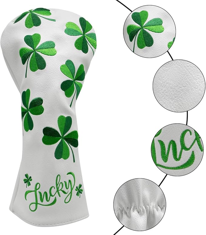 Golf Headcovers Live Lucky Golf Driver Covers Advanced Embroidery Fairway Wood Covers Hybrid Covers Mallet Blade Putter Head Covers Premium Leather Shamrock Golf Club Covers