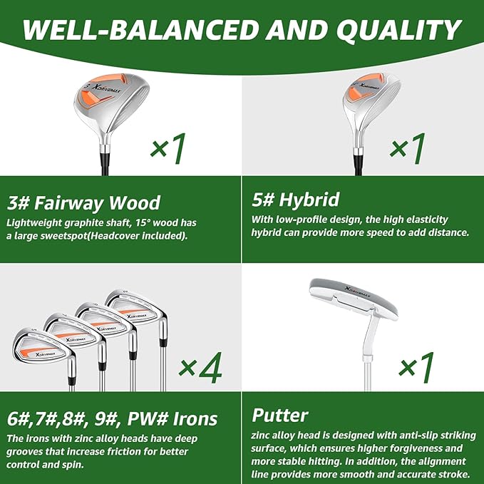 8 Pieces Complete Golf Club Set for Men Left or Right Handed – Mens Golf Clubs Full Set with Fairway Wood, Hybrid, Irons, Putter & Lightweight Bag – Beginner Friendly, Best Value, Distance & Accuracy