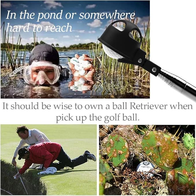 Portable Retractable Stainless Steel Golf Ball Retriever Telescopic Scoop Saver Pick Up Automatic Locking Shaft Tool
