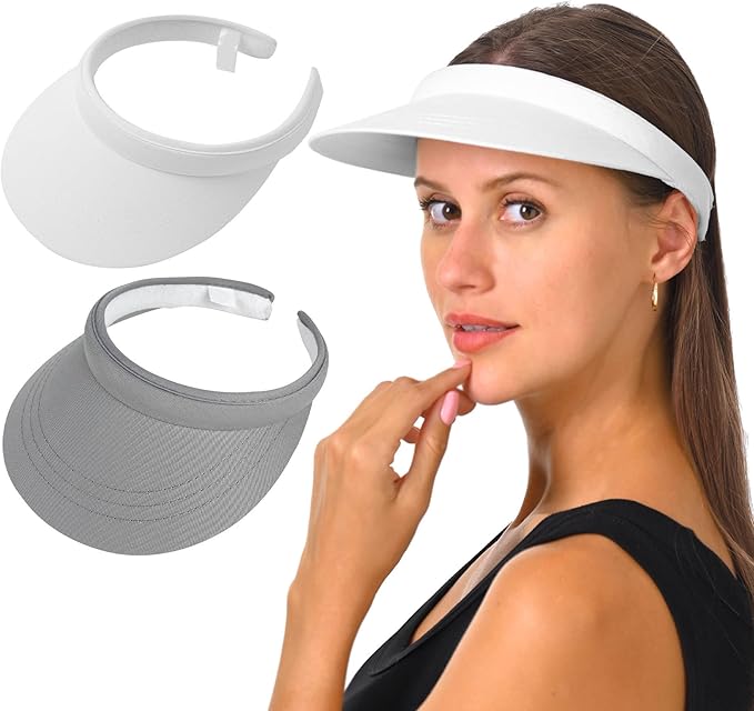 2 Pack Visor Women Men Sun Hat Clip On Visors Adjustable Sport Wide Brim Cap