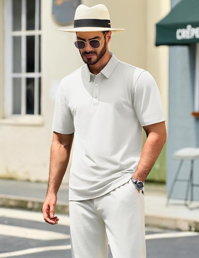 TACVASEN Mens Polo Shirts Short Sleeve Pique 3 Buttons Golf Polo Cooling Performance Moisture Wicking Shirt