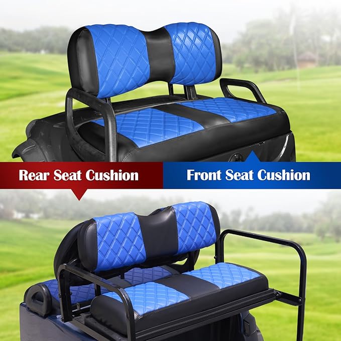 NOKINS 4PCS Golf Cart Diamond Seat Covers Kit,Front and Rear Seat Covers Fits for EZGO/Club Car/Yamaha Original Regular Seat Cushion, No Stapler