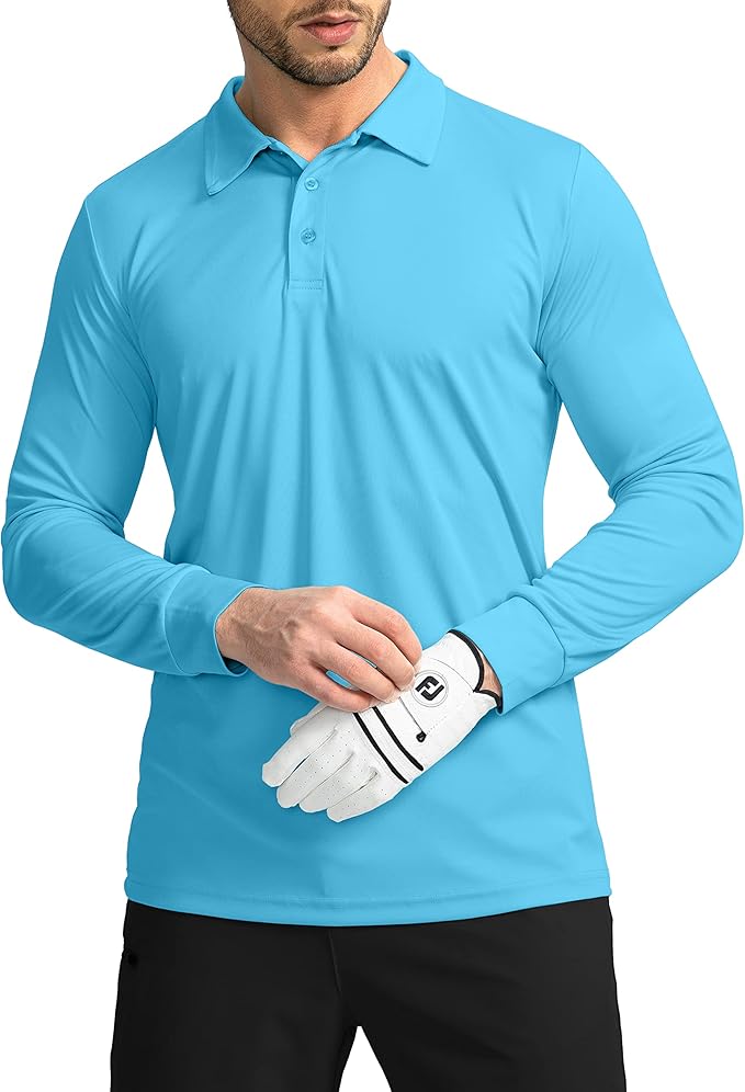 Men's Polo Shirt Long Sleeve Golf Shirts Lightweight UPF 50+ Sun Protection Cool Shirts for Men Work Fishing Outdoor