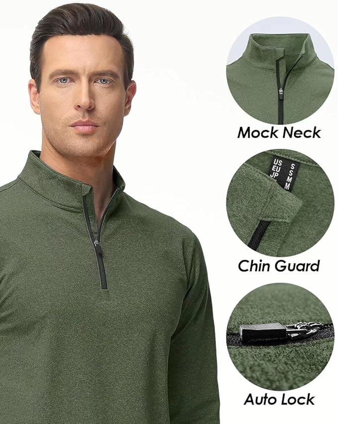 Boladeci Men's Quarter Zip Pullover Premium Fleece Lined Heather Long Sleeve Golf Shirts Midweight 1/4 Half Zip Sweatshirts