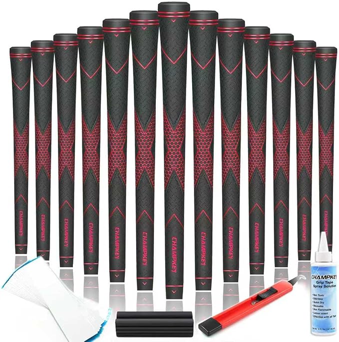 CHAMPKEY Premium Rubber Golf Grips 13 Pack | High Traction and Feedback Rubber Golf Club Grips | Choose Between 13 Grips with 15 Tapse and 13 Grips with All Kits