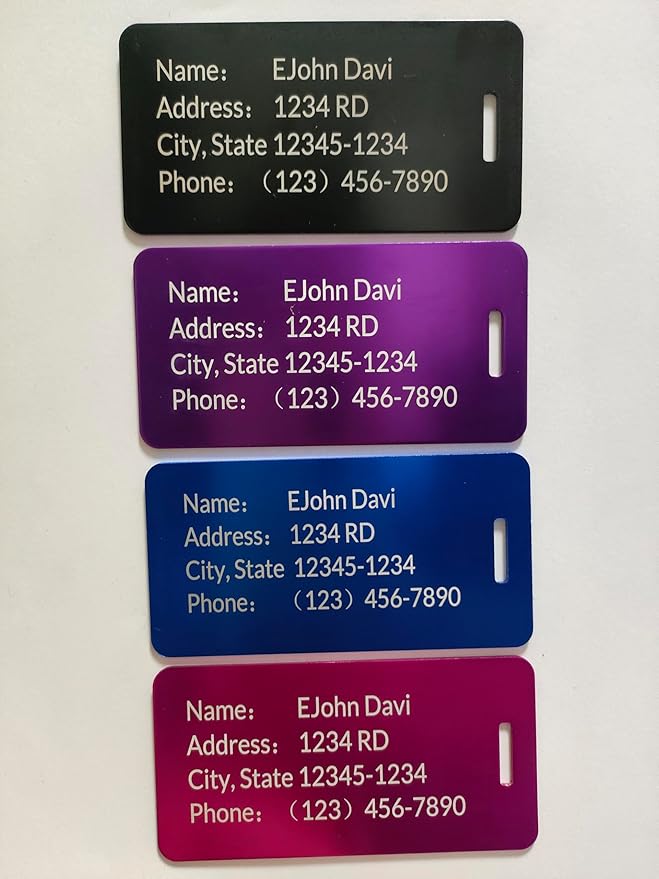 5 Pack Custom Engraved Luggage Tags, 3.8 x 2 inches Waterproof Personalized Luggage Tags, Aluminum Personalized Bag Tags for Suitcases/Backpack/Luggage Accessories [Blue]