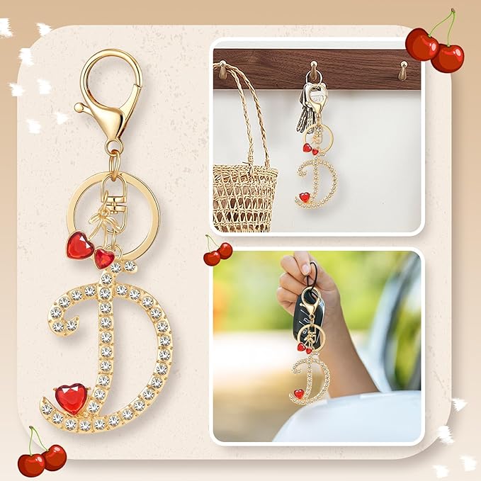 Gold Plated Alphabet Initial Letter Keyring Keychain for Women Girls Crystal Key Chains for Wallet Backpack Bag Charm