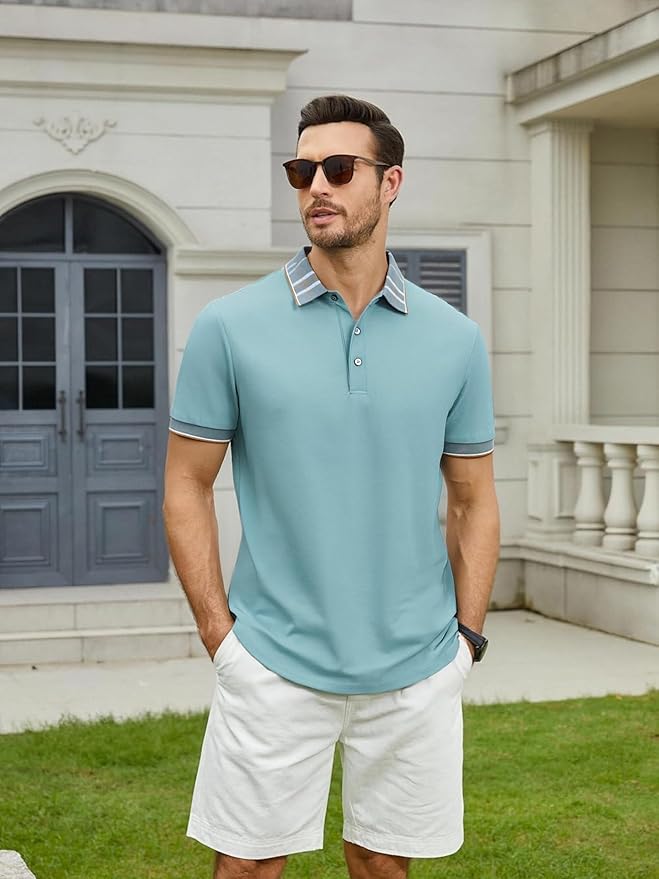 Alex Vando Mens Golf Shirts Moisture Wicking Quick-Dry Short Sleeve Fashion Designed Polo Shirts for Men