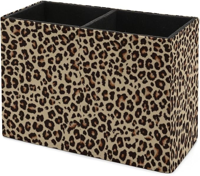 Pen Holder, Pencil Holder for Desk Organizer, Leopard Print Skin PU Leather Pencil Cups Desktop Stationery Storage Makeup Brush Holder Pen Organizer for Office Home