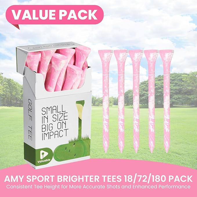Amy Sport Colorful Golf Tees Wooden 3 1/4 2 3/4 Inch Value 18/72/180 Pack, Stylish Painted Bamboo Tees for Enhanced Visibility, Reduce Friction & More Stable Tees for Men Women