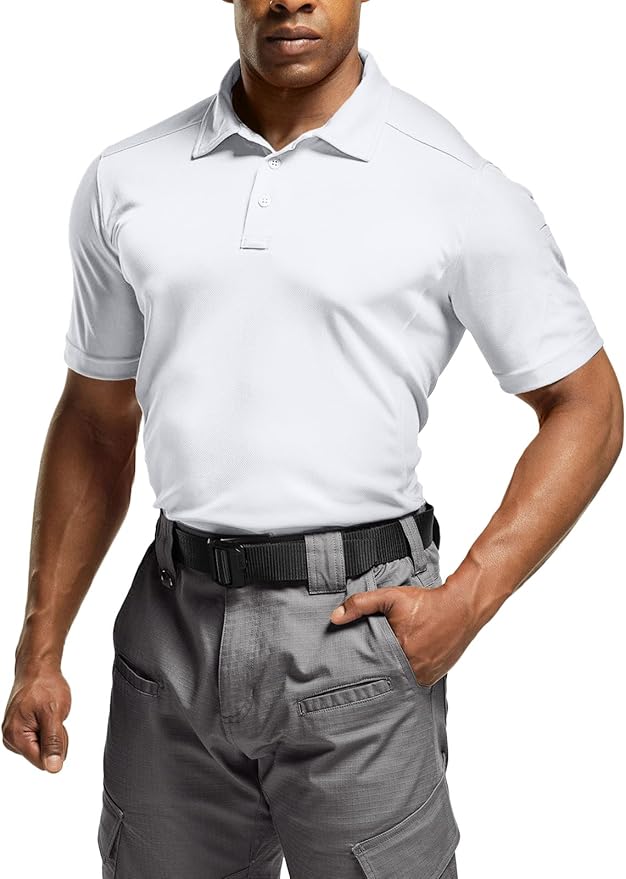 CQR Men's Polo Shirts, Tactical Short Sleeve Golf Performance Shirts, Lightweight Dry Fit UPF 50+ Pique