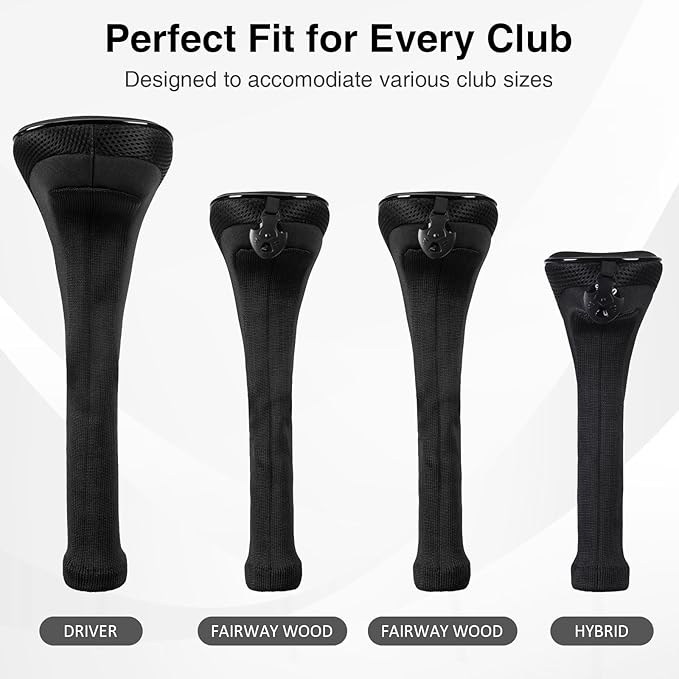 Golf Head Covers, 4pcs Golf Club Covers for Driver Fairway and Hybrid, Nylon Golf Club Head Covers for Men Women with Interchangeable Tags