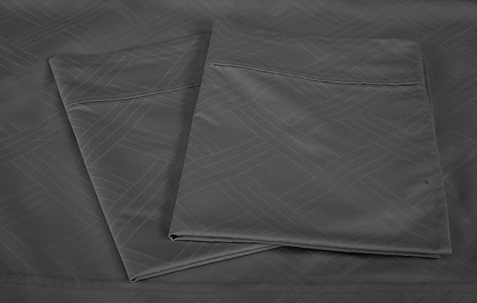 Threadmill Luxury 100% Cotton Queen Bed-Sheets - 800 Thread Count Jacquard Celine Dark Grey, Better Than Egyptian Cotton,4 Pc Striped Bed Set, Damask Sheets with Elasticized Deep Pocket