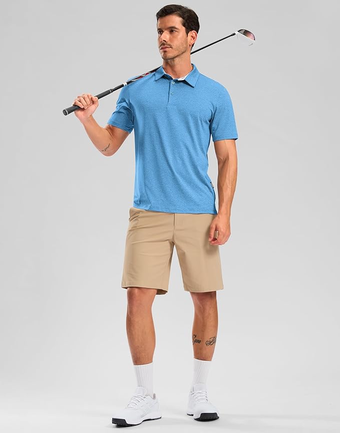 Golf Shirts Heather Polo Short Sleeve Dry Fit Lightweight Moisture Wicking Collared Shirts Casual Athletic Business