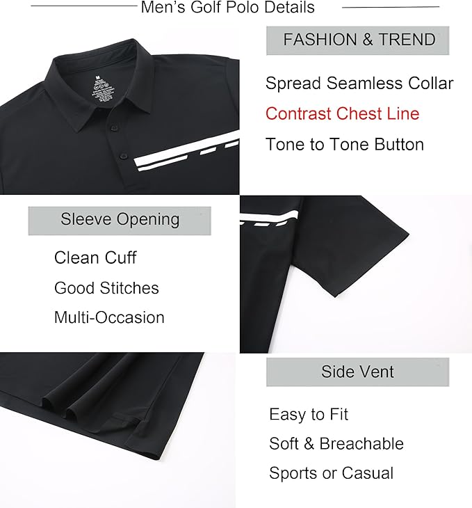 Alex Vando Mens Golf Shirt Moisture Wicking Performance & Polished Style Polo Shirts for Men