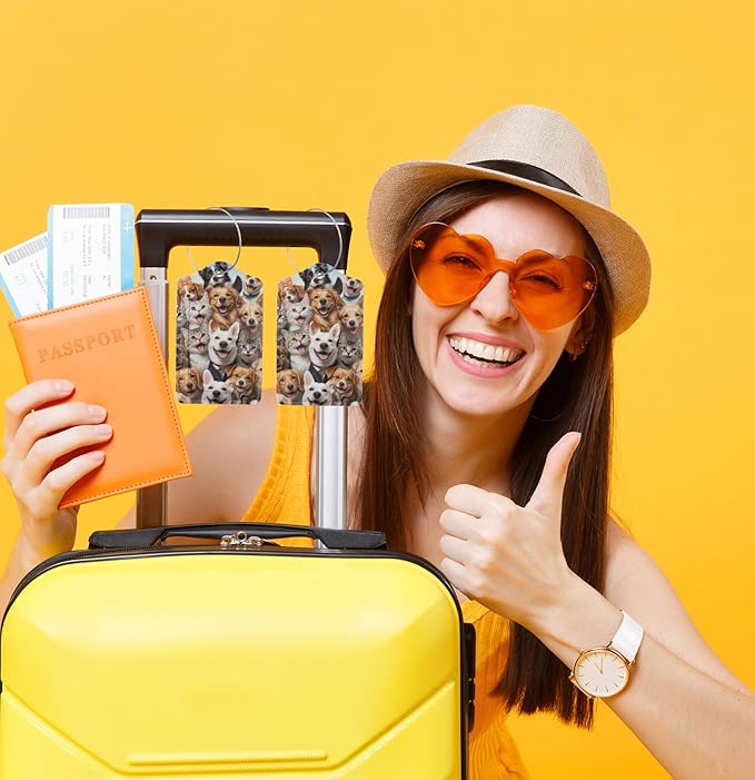 TSA Approved Luggage Tags for Suitcases Cat and Dog 2 Pack Funny Leather Carnival Cruise Airport Cute Travel Name Tags Golf Bag tag Ships Essentials Privacy Cover ID Label for Women Men