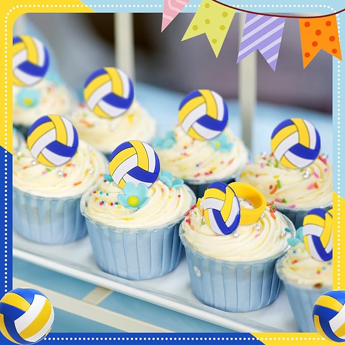 Honeydak 48 Pcs Volleyball Cupcake Rings Toppers Decoration Sport Ball Theme Cake Picks Volleyball Party Decoration Sport Cupcake Toppers for Birthday Party Cake Supplies