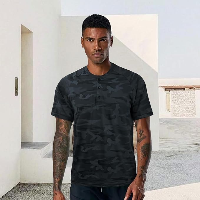 TAPULCO Mens Collarless Golf Shirts Short Sleeve Dry Fit Stretch Casual Breathable Lightweight Tshirts