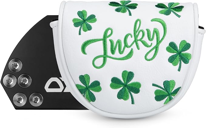 Golf Mallet Putter Cover Head Cover, Magnetic Closure Lucky Clover Design Premium Leather Golf Headcovers Golf Mallet Putter Cover Fits for OZ1 MEZZ 1 MEZZ1 MAX Putter